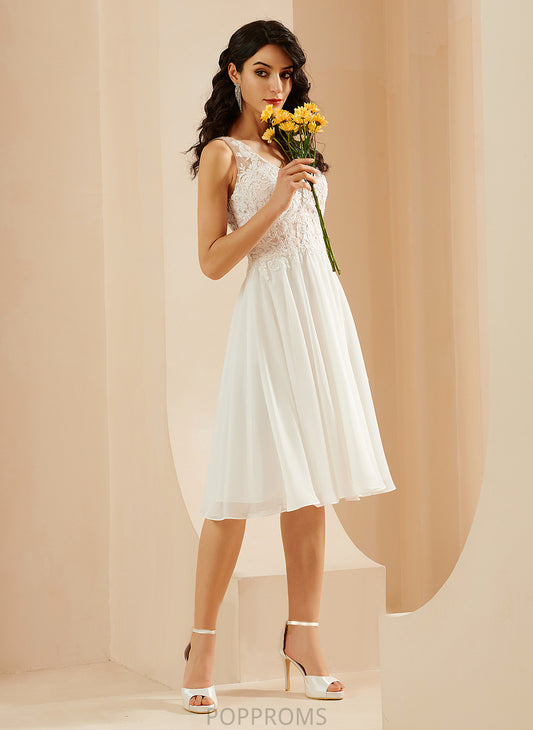 A-Line Annie Knee-Length Dress Wedding Dresses V-neck Sequins Wedding Chiffon Lace With