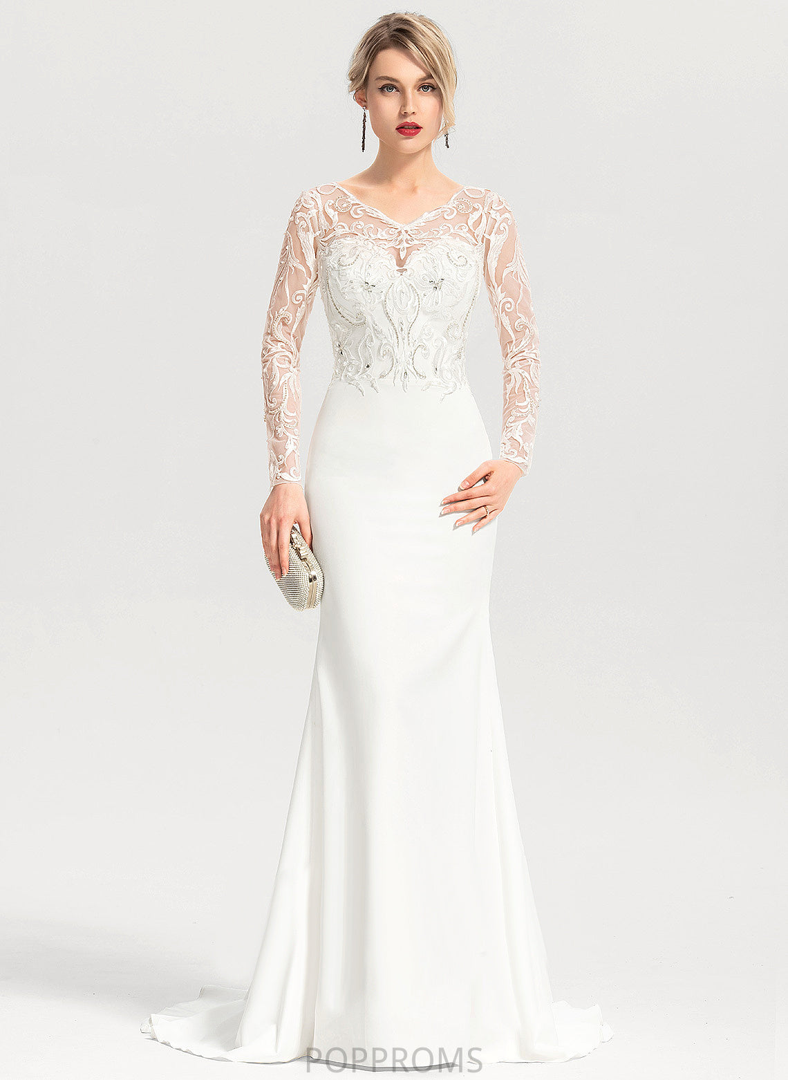 Train With Crepe Sweep Wedding Wedding Dresses Dress Brianna V-neck Sequins Lace Stretch Trumpet/Mermaid Beading