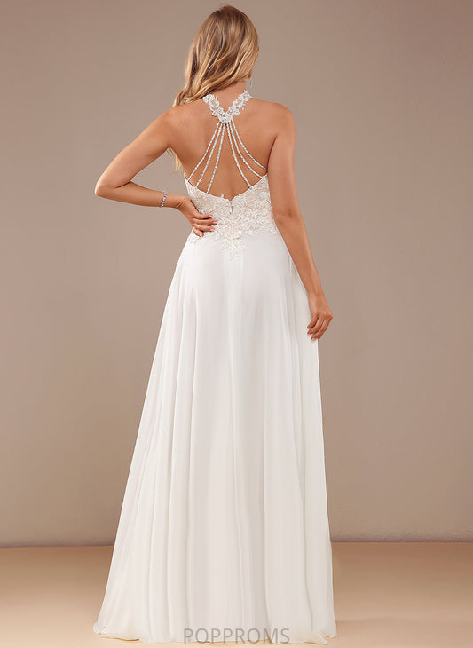 Chiffon Wedding Lace Beading High Yaritza Wedding Dresses Neck With Sequins Floor-Length Dress A-Line