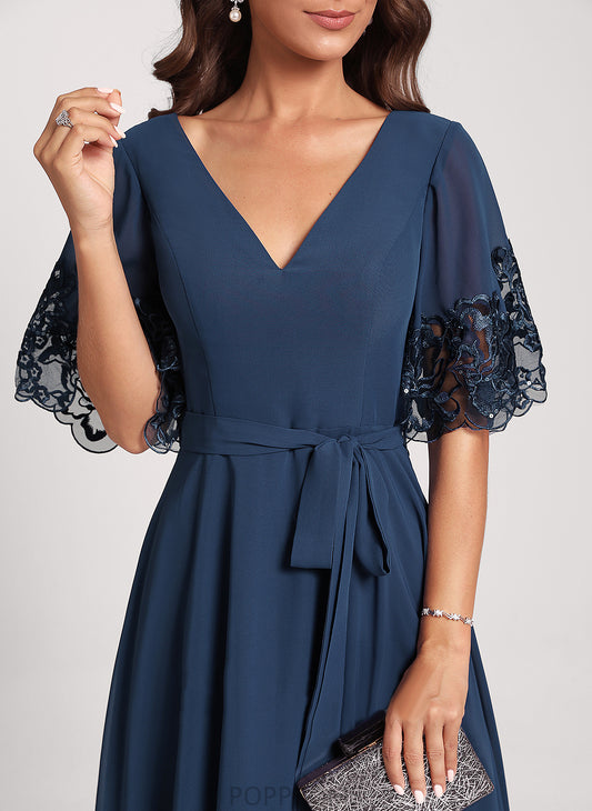 Cocktail Tea-Length Lace With Dress Sequins Club Dresses Chiffon Diya A-Line V-neck