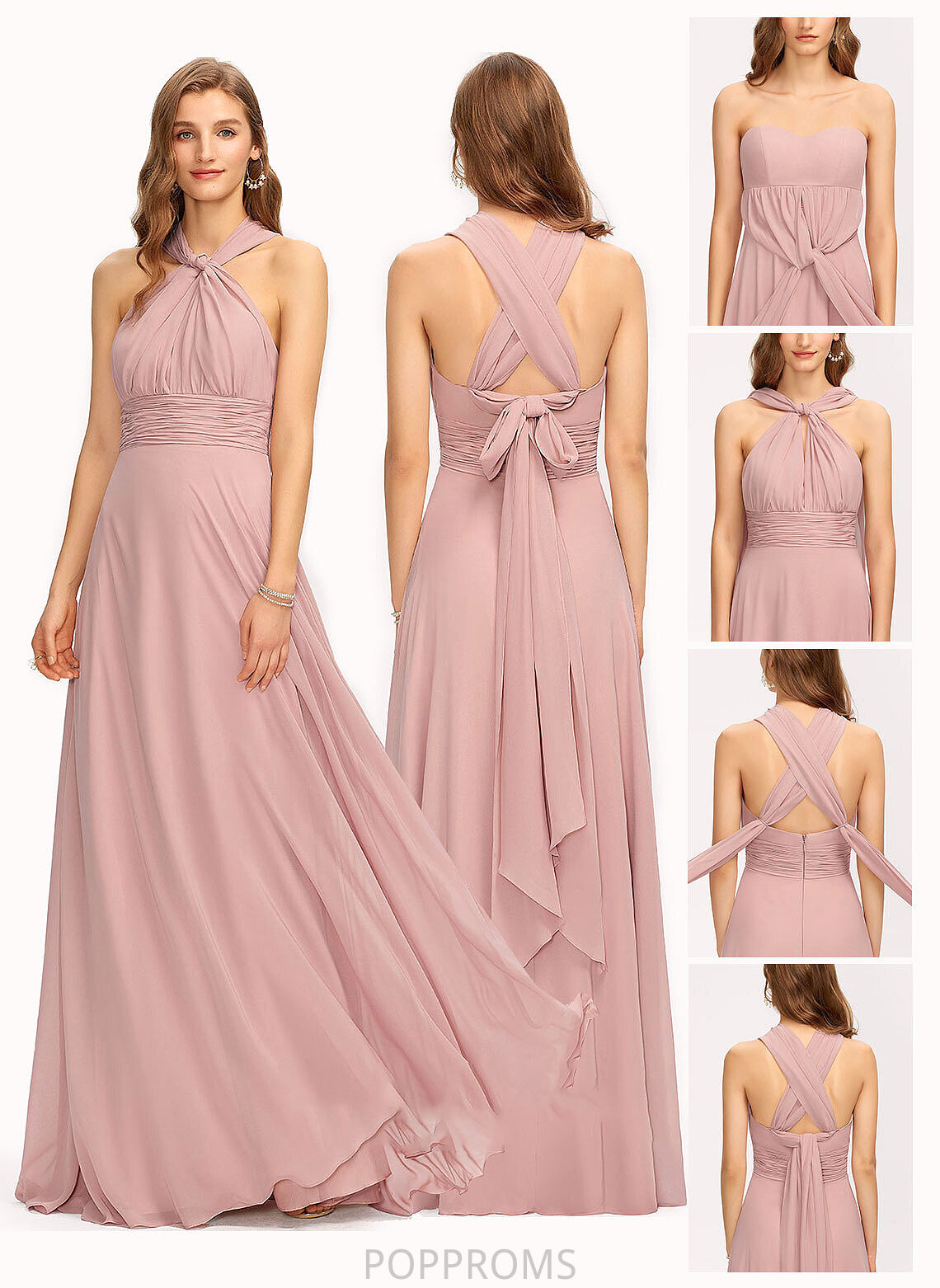 Ruffle Neckline V-neck Floor-Length One-Shoulder A-Line Fabric Halter Embellishment Length Silhouette Mylee Bridesmaid Dresses