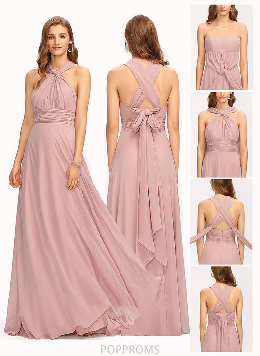 Ruffle Neckline V-neck Floor-Length One-Shoulder A-Line Fabric Halter Embellishment Length Silhouette Mylee Bridesmaid Dresses