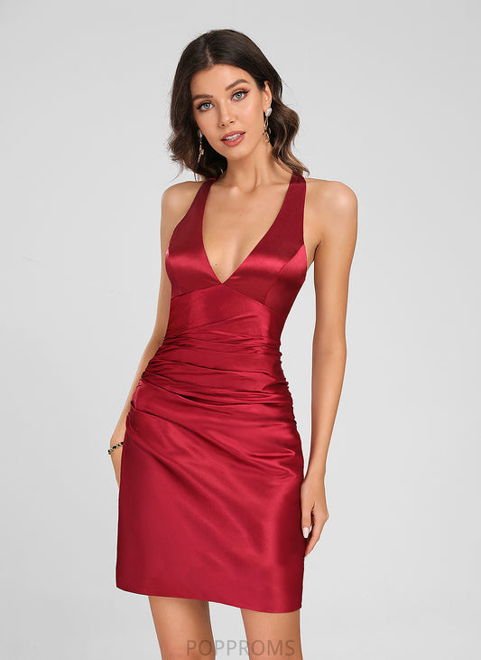 Dress Homecoming Dresses V-neck Dylan With Satin Homecoming Pleated Short/Mini Sheath/Column