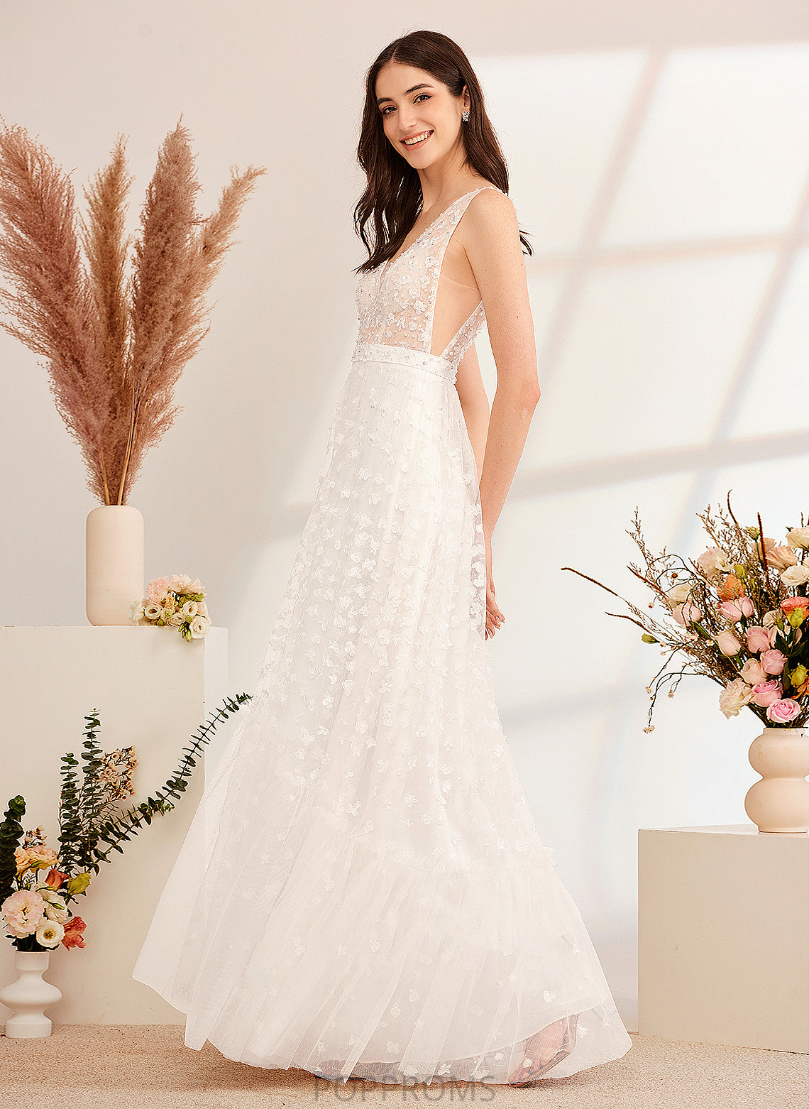 Wedding Lindsay With Sequins V-neck Wedding Dresses Dress A-Line Beading Floor-Length