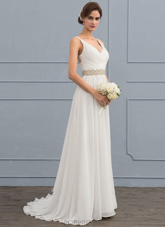 Sequins Lilyana With Lace Ruffle A-Line Chiffon Sweep Wedding Dresses Train Dress Beading Wedding V-neck