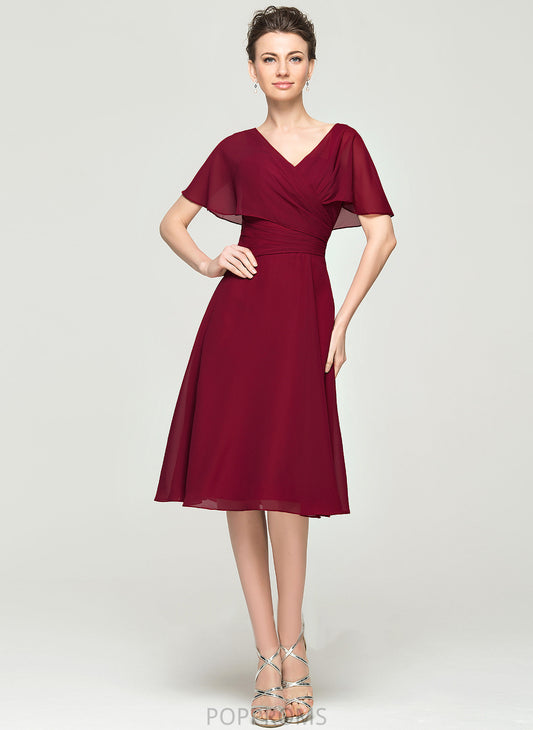 Dress Cocktail Ruffle A-Line Chiffon Cocktail Dresses Elianna With Knee-Length V-neck