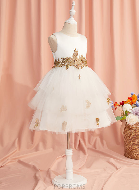 Ball-Gown/Princess Neck Dress Mia Knee-length Flower Flower Girl Dresses Sleeveless Lace/Beading - Tulle Girl With Scoop