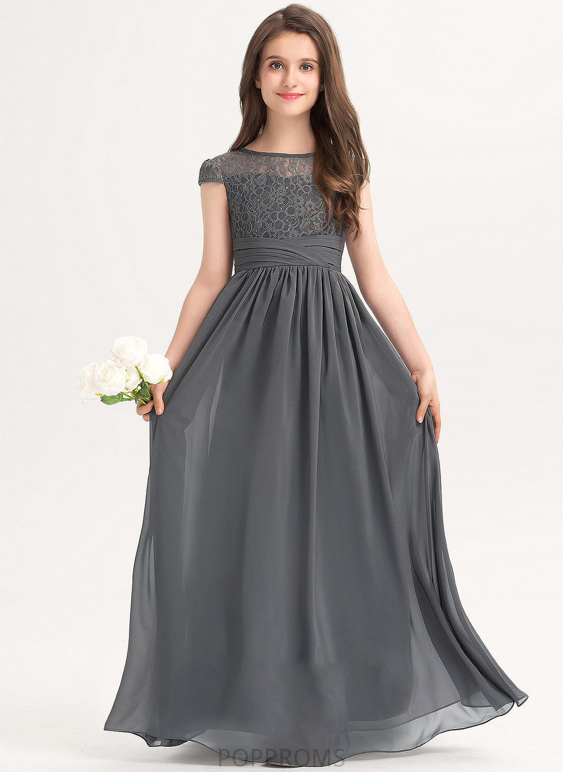 With Floor-Length Chiffon A-Line Pam Ruffle Lace Scoop Junior Bridesmaid Dresses Neck