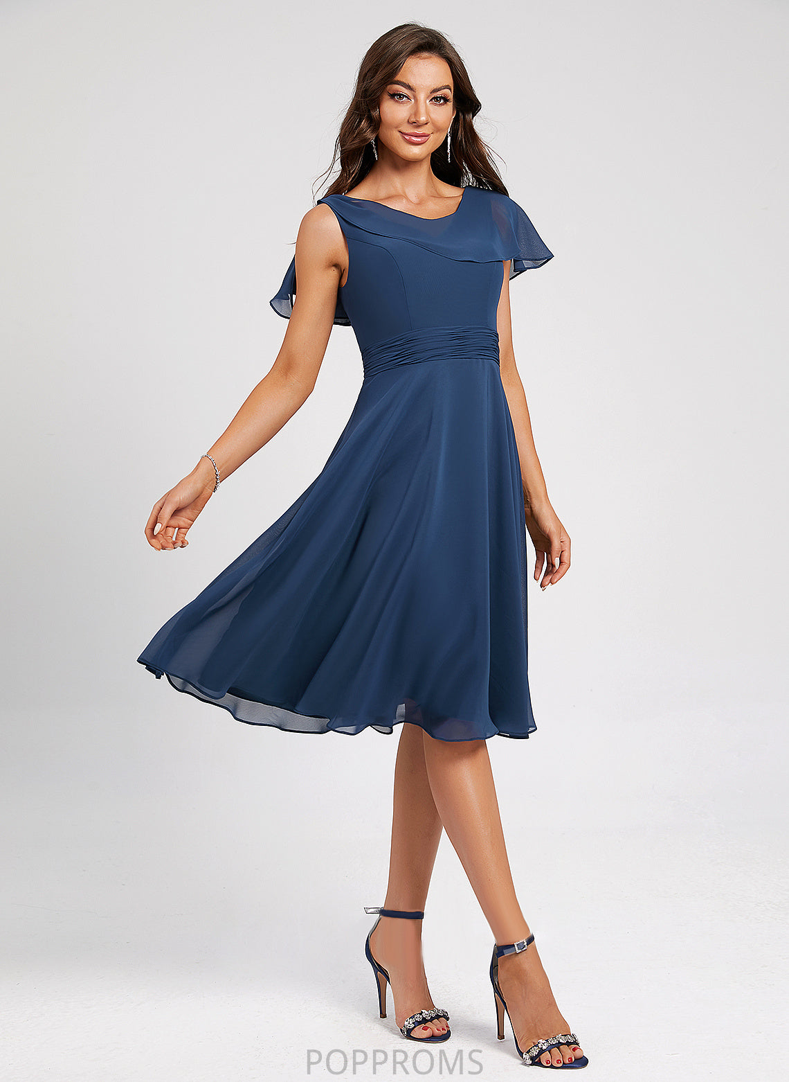 Dress A-Line Cocktail Dresses Kaleigh Scoop Ruffle Neck Cocktail Knee-Length With Chiffon Pleated