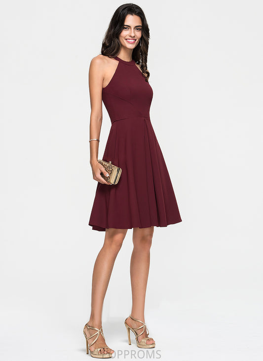 Neck Cocktail Dresses Dress Ruffle Brooklyn Knee-Length Scoop Cocktail A-Line With Stretch Crepe