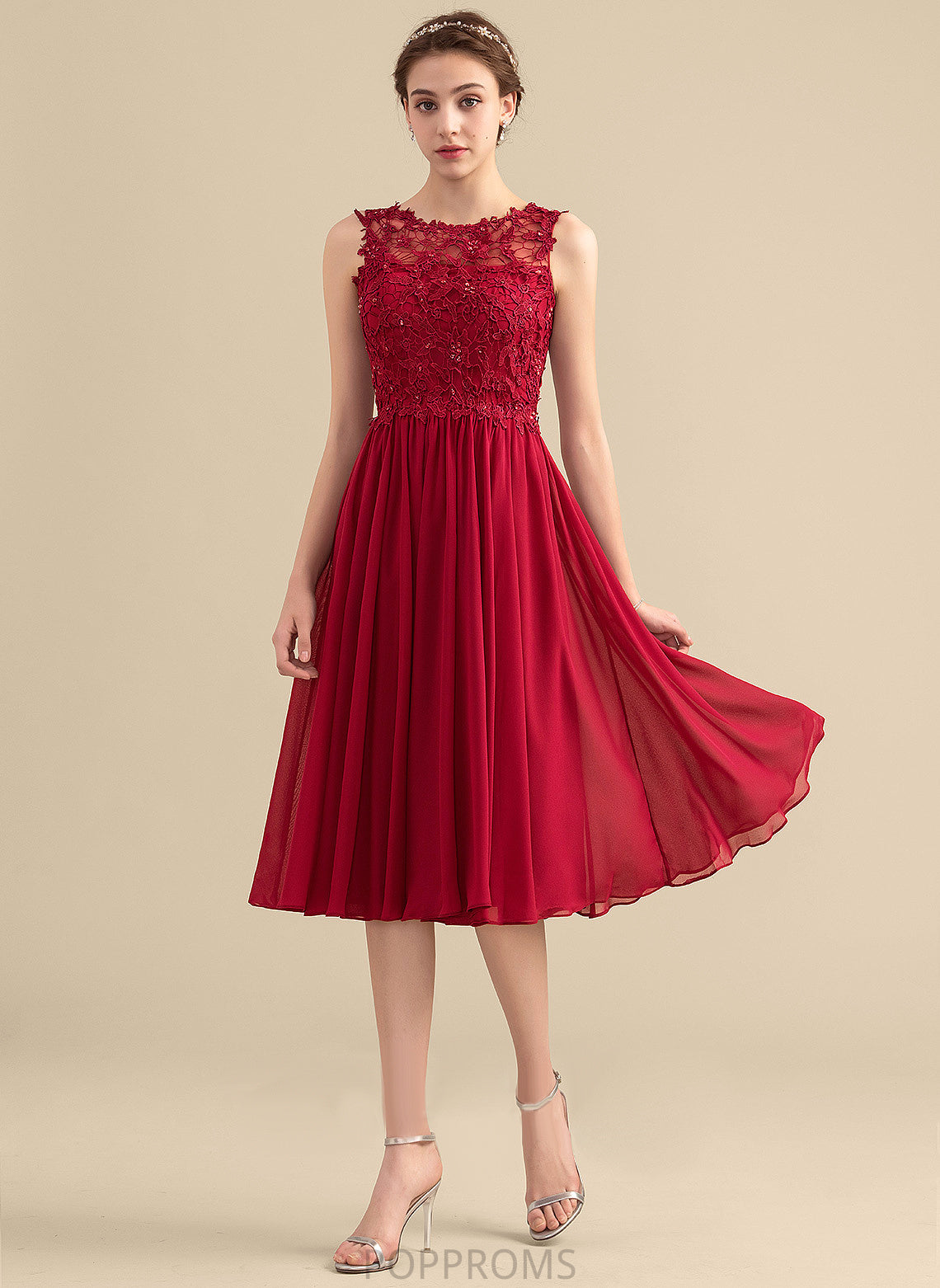 Dress Lace Knee-Length Scoop Homecoming Dresses Homecoming Stephany Chiffon Neck A-Line With Beading Lace