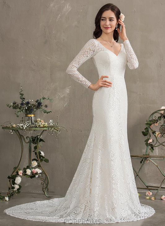 Dress Trumpet/Mermaid Court Train Wedding Lace V-neck Wedding Dresses Melinda