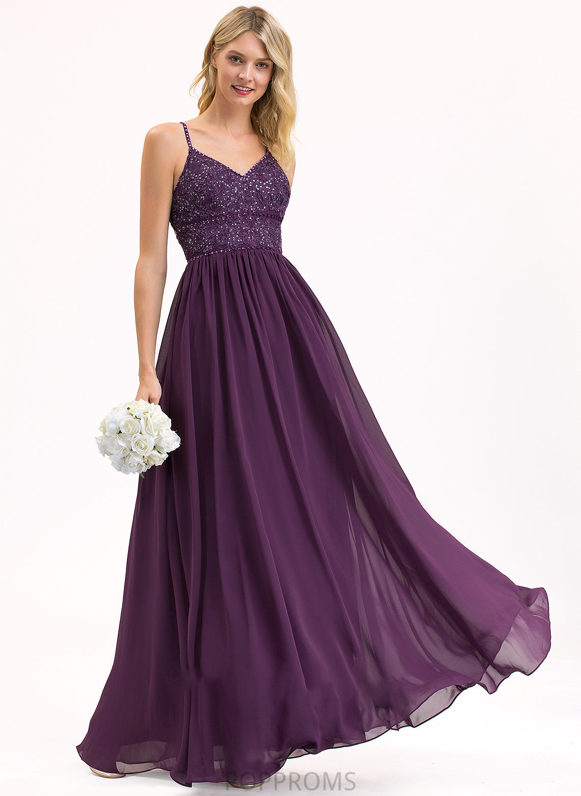 Sequins Fabric Silhouette Beading Neckline Length Floor-Length Embellishment A-Line V-neck Anabel Sleeveless Bridesmaid Dresses