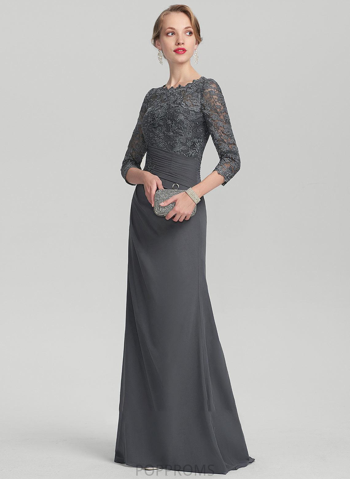 Dress With Neck Sheath/Column Chiffon Rubi Floor-Length Lace Scoop the Mother of the Bride Dresses of Bride Mother Ruffle