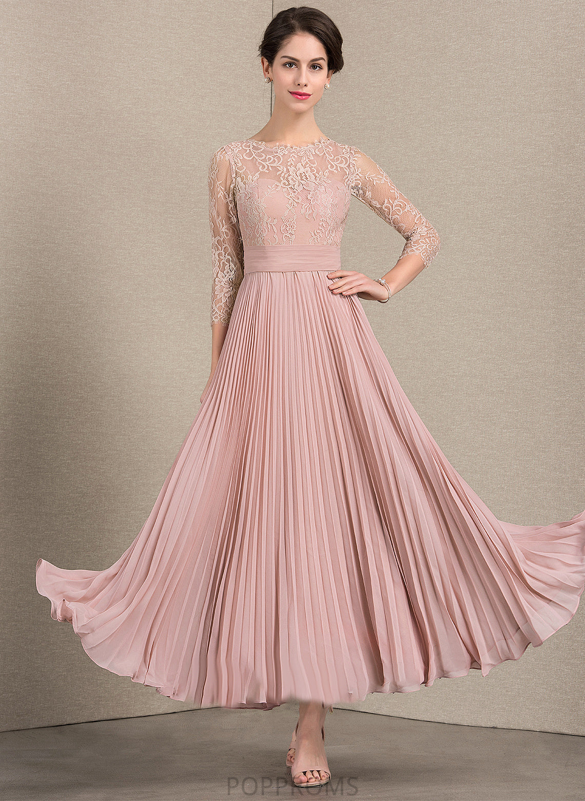 Ankle-Length Bride Neck Lace Pleated With the A-Line Mother of the Bride Dresses of Dress Scoop Chiffon Brooke Mother