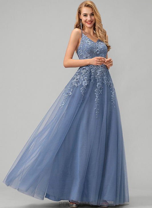 Tulle With Floor-Length Prom Dresses Lace Ball-Gown/Princess Novia V-neck