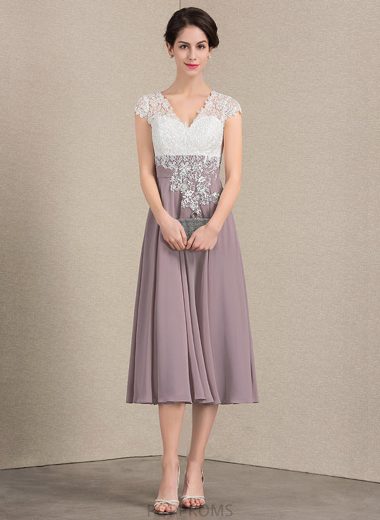 the of Chiffon Dress Mother Bride V-neck Mother of the Bride Dresses Mariela Lace Tea-Length A-Line