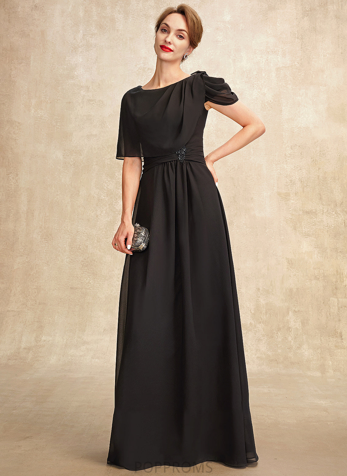 Summer Ruffle of Bride the Mother A-Line Beading Dress Chiffon With Scoop Neck Mother of the Bride Dresses Floor-Length