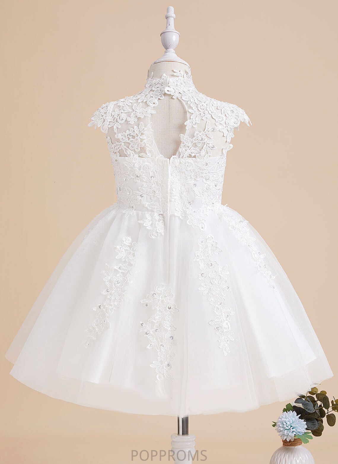 Flower Girl Dresses Hole - Dress Flower Girl Beading/Sequins/Back A-Line Neck Tulle/Lace Knee-length With High Sleeveless Henrietta