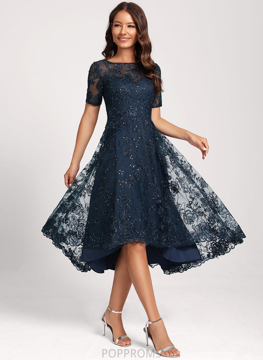 With Club Dresses Scoop Neck Gertrude A-Line Tulle Sequins Dress Asymmetrical Cocktail Lace