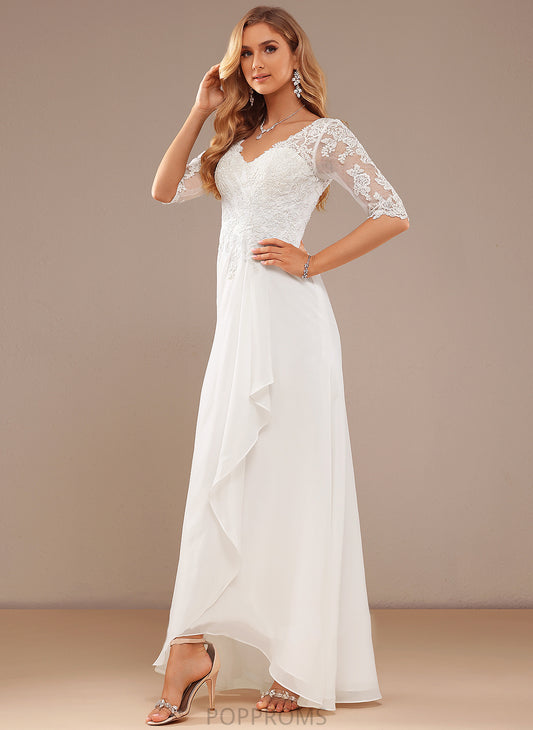 V-neck A-Line Asymmetrical With Dress Chiffon Wedding Lace Baylee Wedding Dresses Ruffle