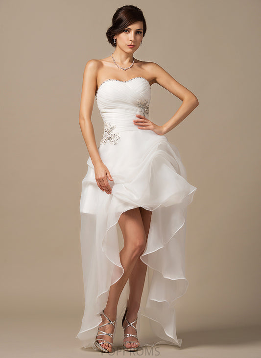 Wedding Dresses Mercedes Ruffle Asymmetrical With Sweetheart Wedding A-Line Organza Beading Dress Sequins