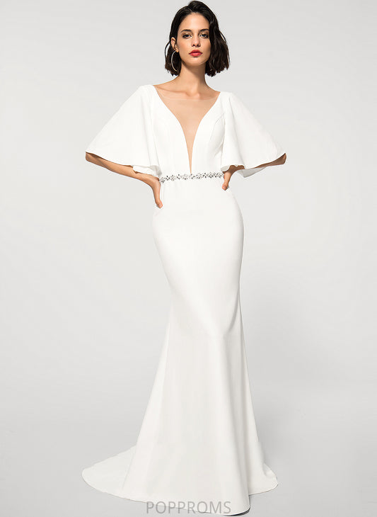 Sweep Elizabeth Dress Crepe Stretch With V-neck Trumpet/Mermaid Wedding Train Beading Wedding Dresses