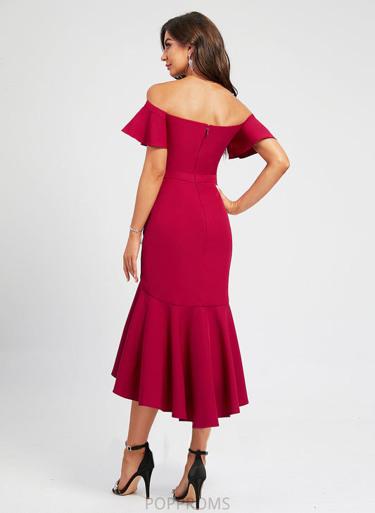 Cocktail Dresses Off-the-Shoulder Asymmetrical Amara Crepe With Trumpet/Mermaid Dress Cocktail Stretch Ruffle