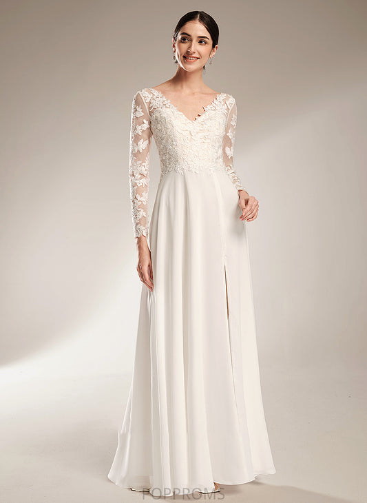 With Front Floor-Length Wedding Dresses V-neck Wedding Split Serenity A-Line Dress