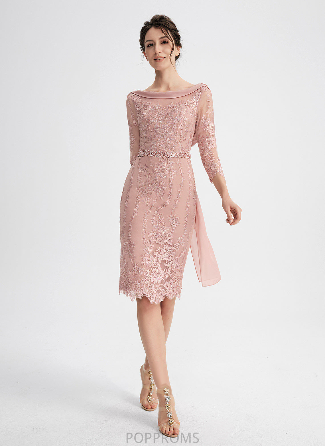 Neck Cocktail Sequins Dress Scoop Ally Sheath/Column Knee-Length Lace Beading Cocktail Dresses With