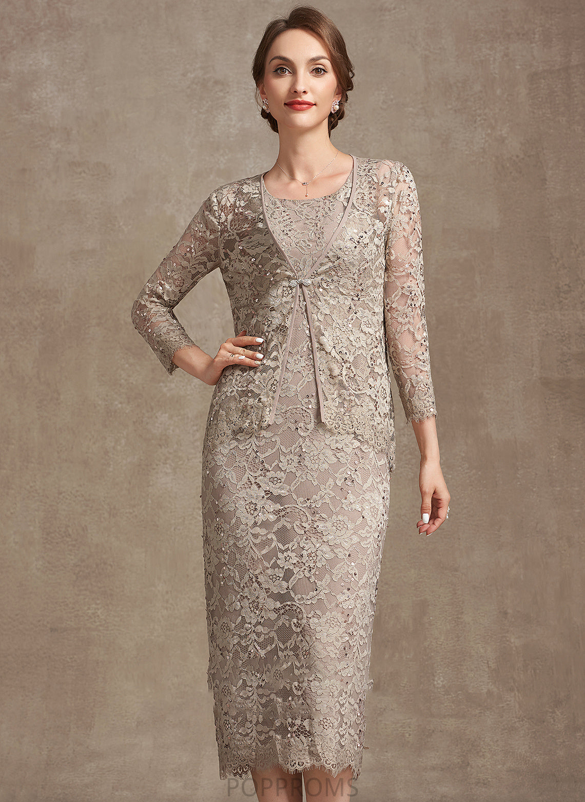 Mother Neck of Dress Sheath/Column the Scoop Mother of the Bride Dresses With Emerson Sequins Tea-Length Bride Lace