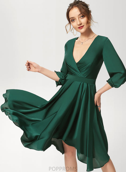 Asymmetrical Nathaly Dress Chiffon Cocktail Satin Cocktail Dresses V-neck A-Line