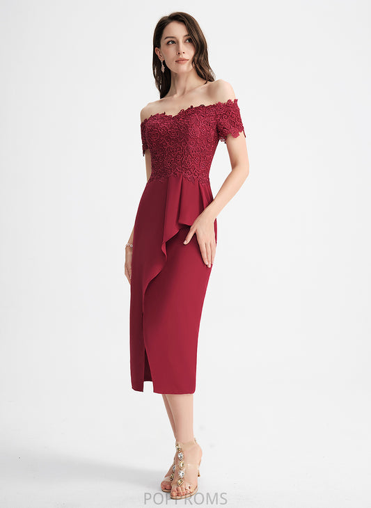 Cocktail Dresses Maritza Off-the-Shoulder Lace Dress Chiffon Sheath/Column Tea-Length Cocktail