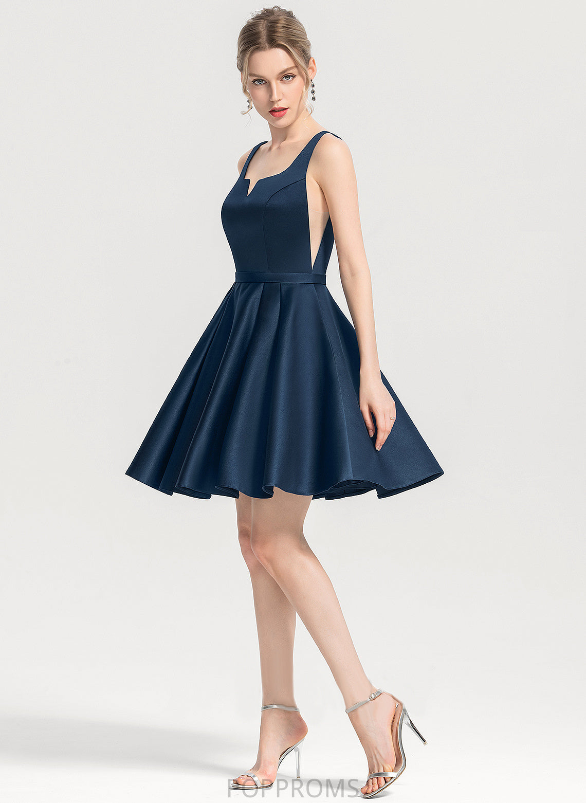 Satin Short/Mini A-Line Square Pockets Cocktail Dresses Raven Dress Neckline With Cocktail