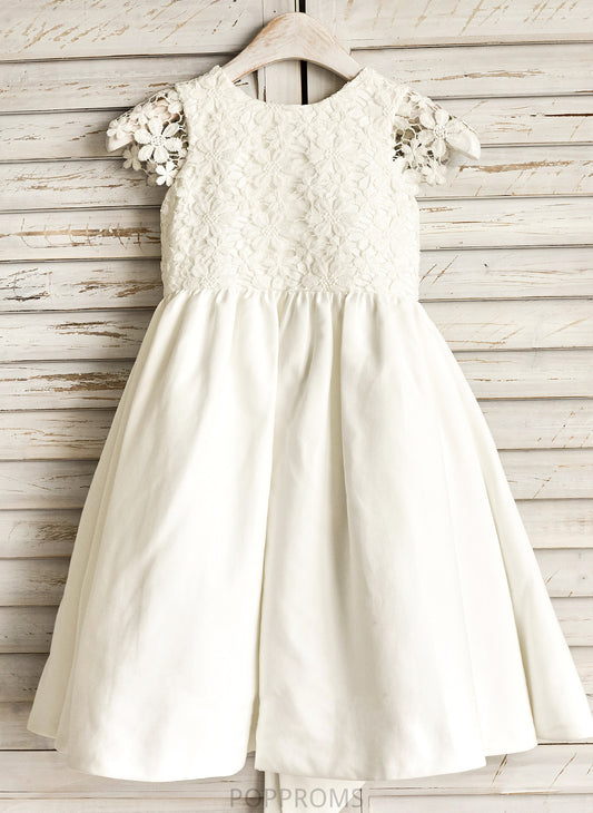 Brisa Sleeveless Lace/Bow(s) Scoop Dress Neck Satin A-Line Flower Girl Dresses - Flower With Girl Knee-length