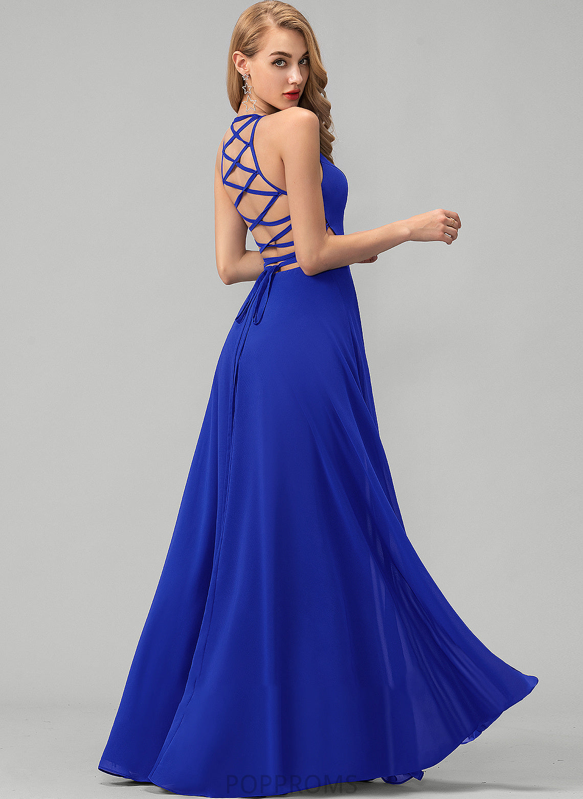 Kim Front Prom Dresses Split Floor-Length Scoop Neck A-Line With Chiffon