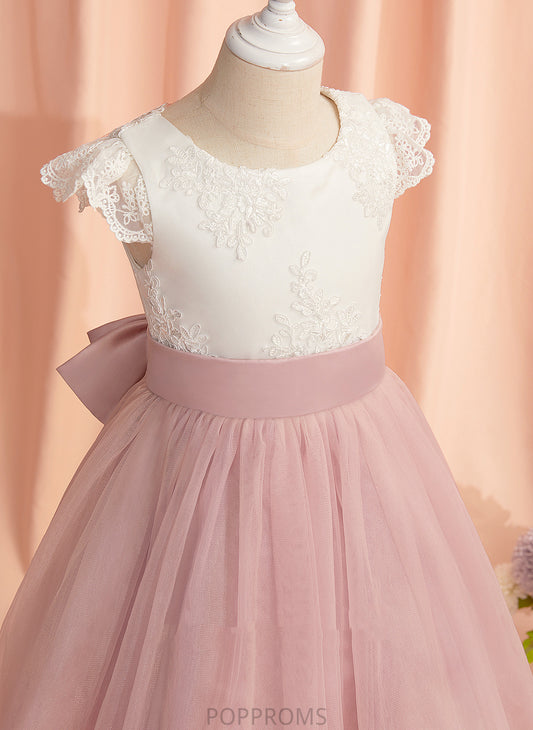 With Sleeves A-Line Jordyn Girl - Tulle Scoop Short Flower Girl Dresses Dress Knee-length Neck Flower Lace/Bow(s)