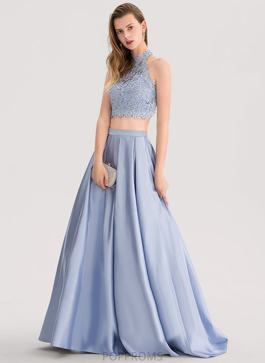 Sequins Lace Jaiden Satin With Floor-Length Ball-Gown/Princess Prom Dresses Scoop Beading