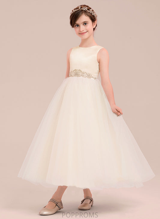 - Ankle-length Flower Neck Rylee Girl A-Line Flower Girl Dresses Beading Satin/Tulle Scoop With Sleeveless Dress