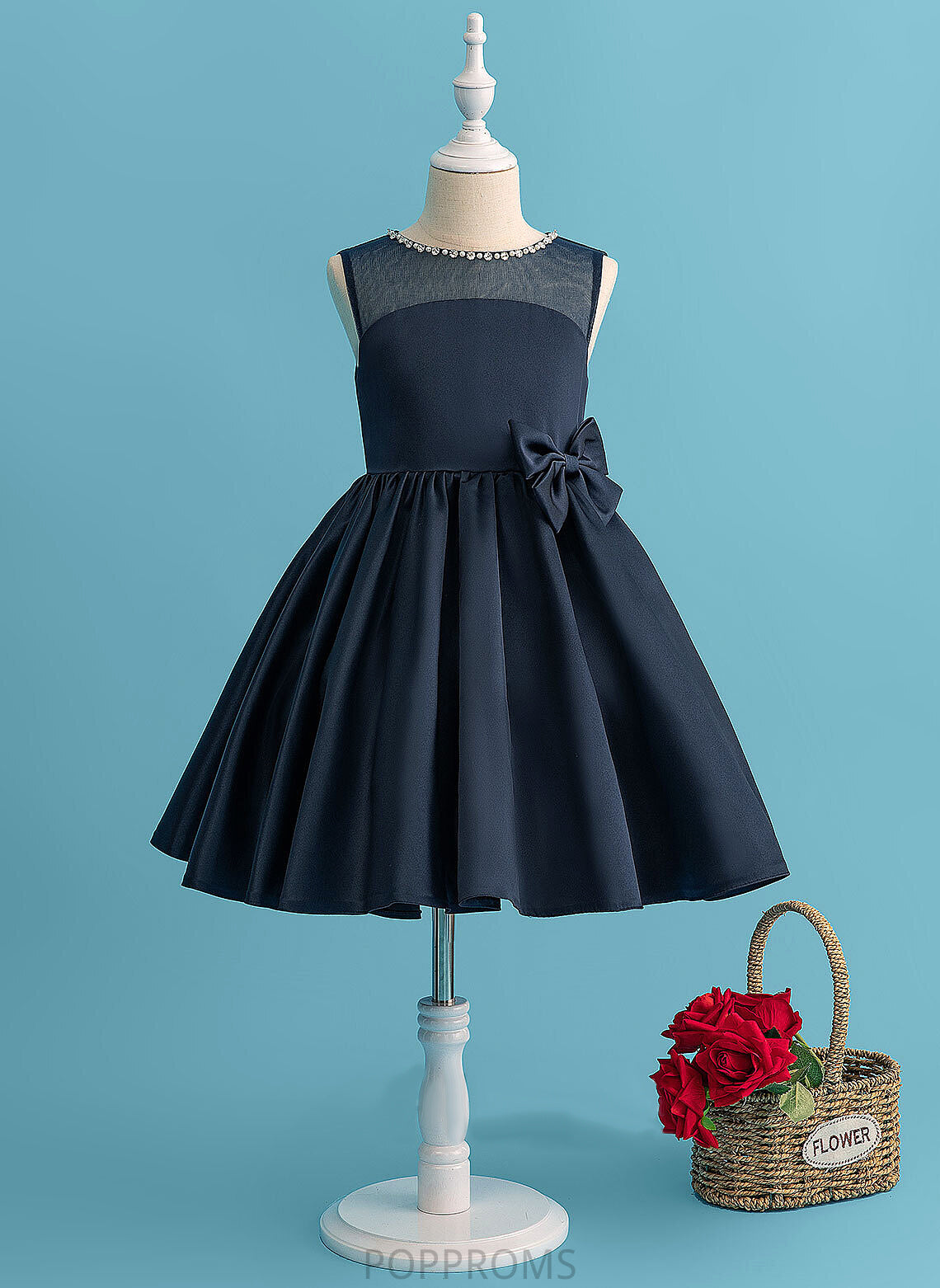 With Flower Girl Dresses Neck Scoop A-Line Flower Beading/Bow(s) Satin - Jocelyn Girl Knee-length Sleeveless Dress