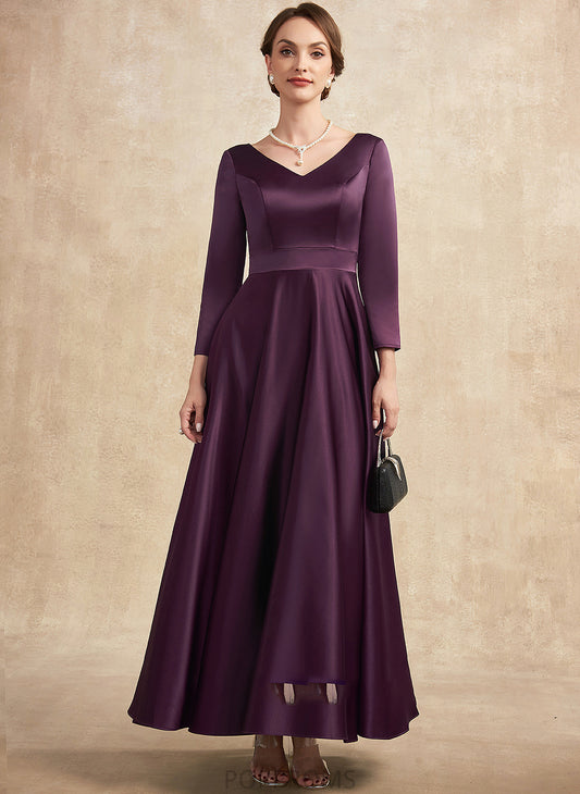 the V-neck Mother A-Line Satin Bride of Dress Averie With Mother of the Bride Dresses Pockets Ankle-Length