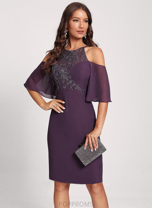 Sheath/Column Shoulder With Dress Cocktail Club Dresses Sequins Lace Knee-Length Chiffon Thirza Cold