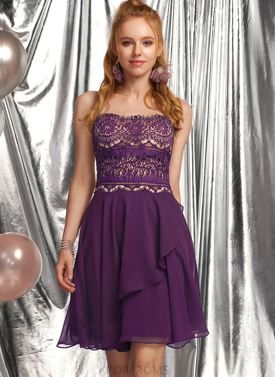 With Short/Mini Neckline Square Homecoming Lace Kathy A-Line Dress Chiffon Homecoming Dresses