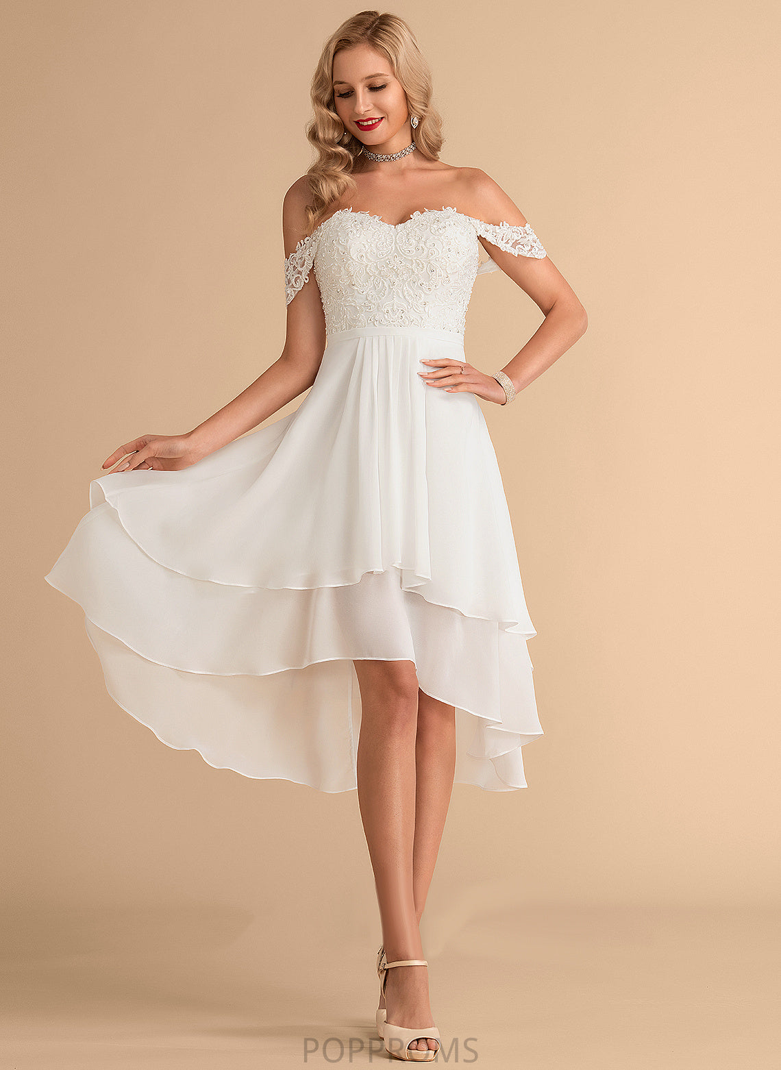 Lace Chiffon A-Line Off-the-Shoulder Dress With Wedding Kennedy Wedding Dresses Asymmetrical Sequins Beading