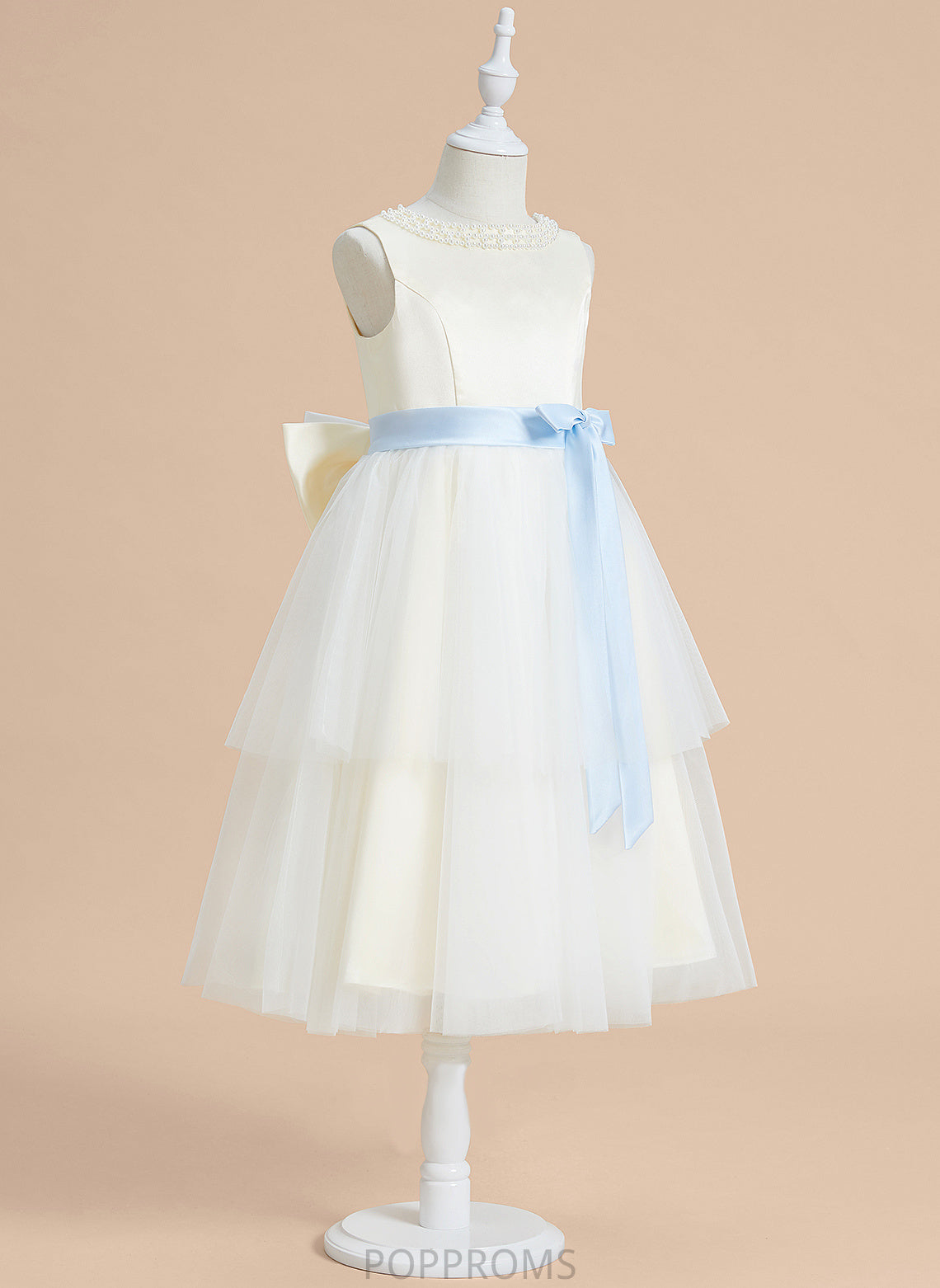 Flower Girl Dresses Flower Dress A-Line Satin/Tulle Neck Tea-length - With Sleeveless Scoop Jimena Girl Sash/Beading/Bow(s)