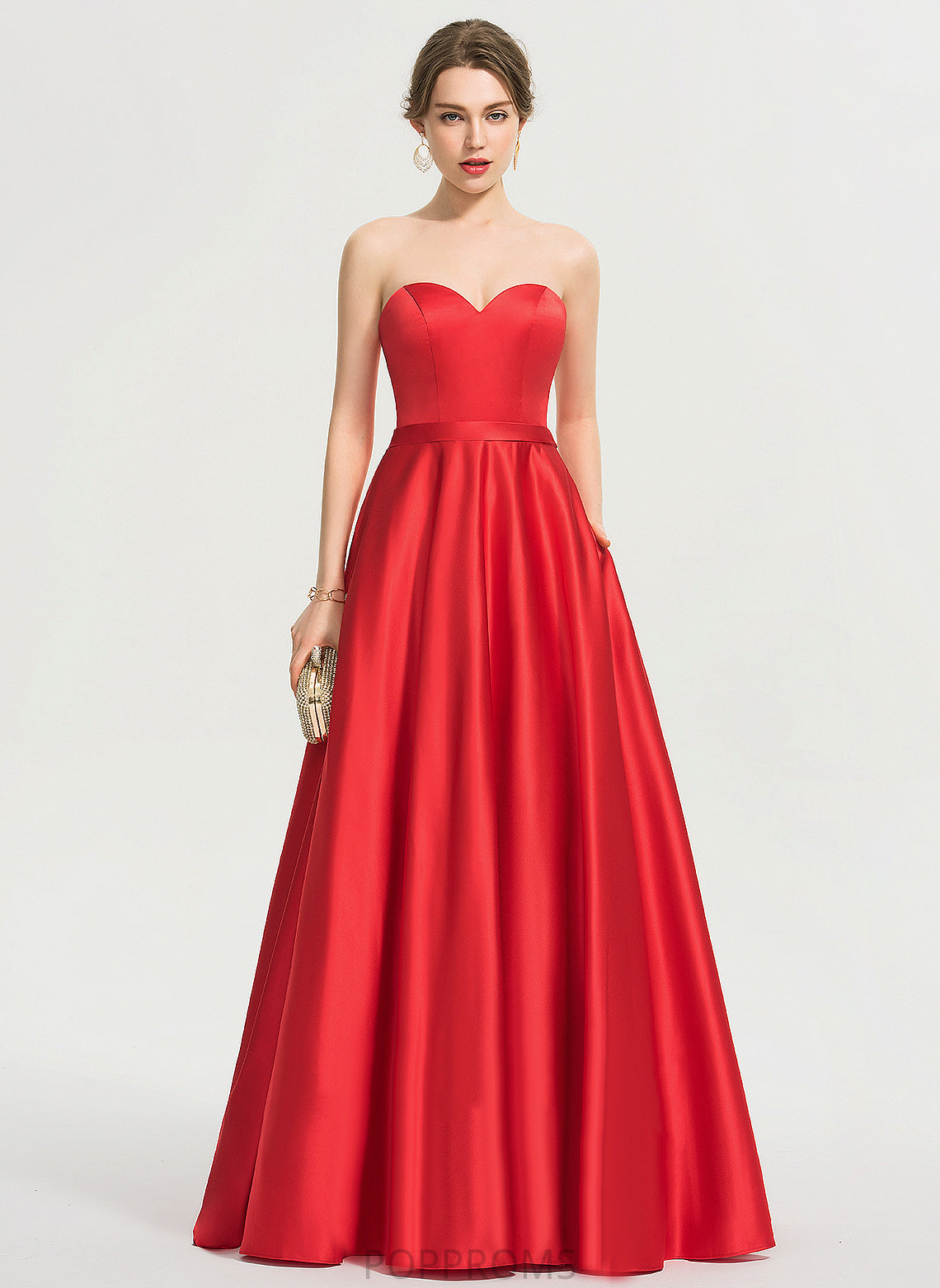 With Kaitlin Sequins Floor-Length Satin Prom Dresses Beading Ball-Gown/Princess Lace Sweetheart