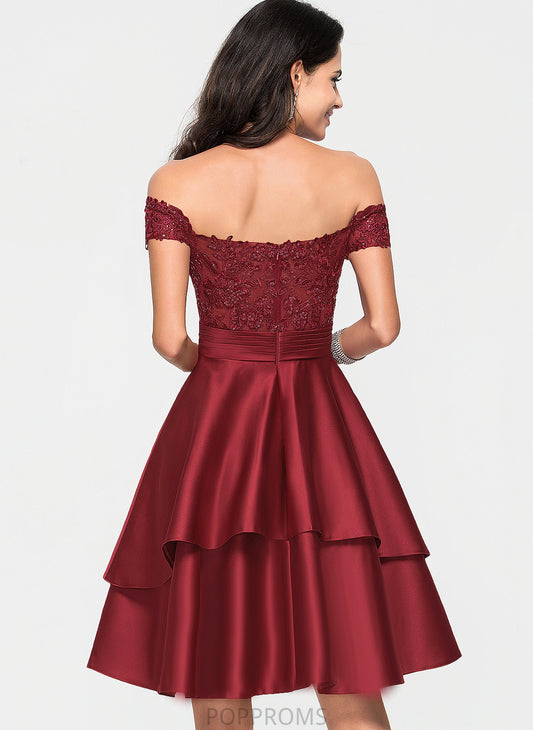 Cocktail Dresses Lace A-Line Off-the-Shoulder Camille Sequins Knee-Length Satin With Dress Cocktail