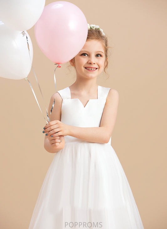 Neckline Sleeveless Gown Satin/Tulle - Square Girl Flower Flower Girl Dresses Ankle-length Dress Ella Ball