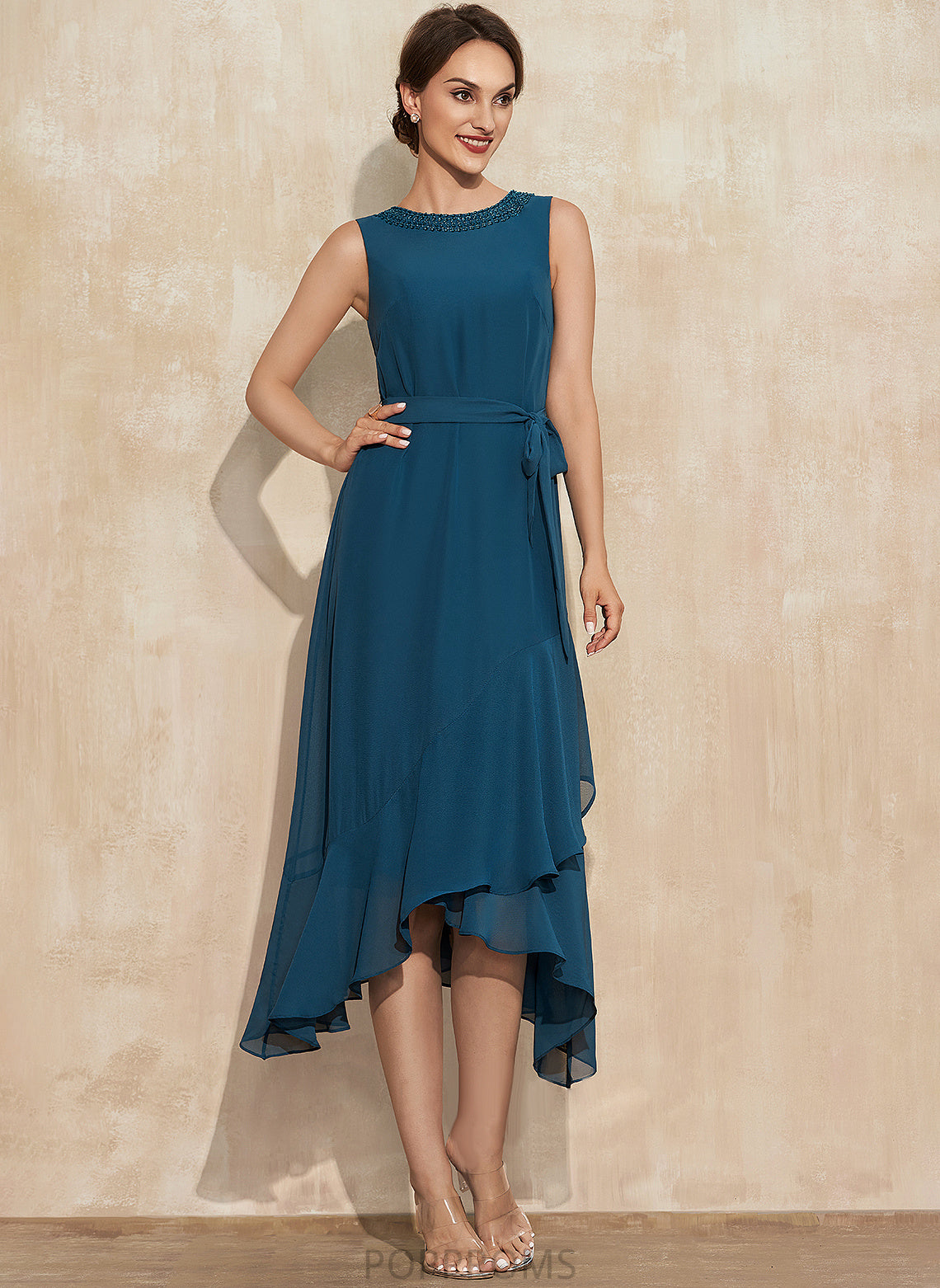 Cascading Chiffon Neck Jillian Scoop Ruffles Beading Dress Cocktail A-Line Asymmetrical Cocktail Dresses With