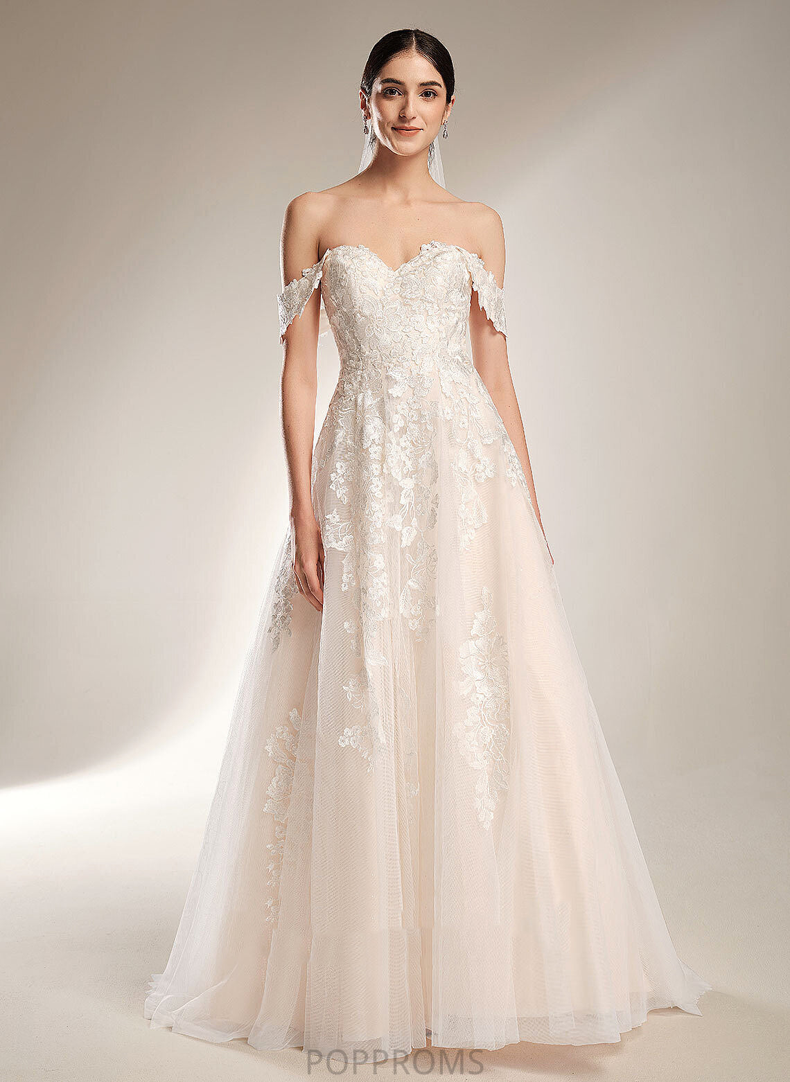 Wedding Dresses Wedding Lace Off-the-Shoulder Tulle Ball-Gown/Princess Dress Amya Train Chapel